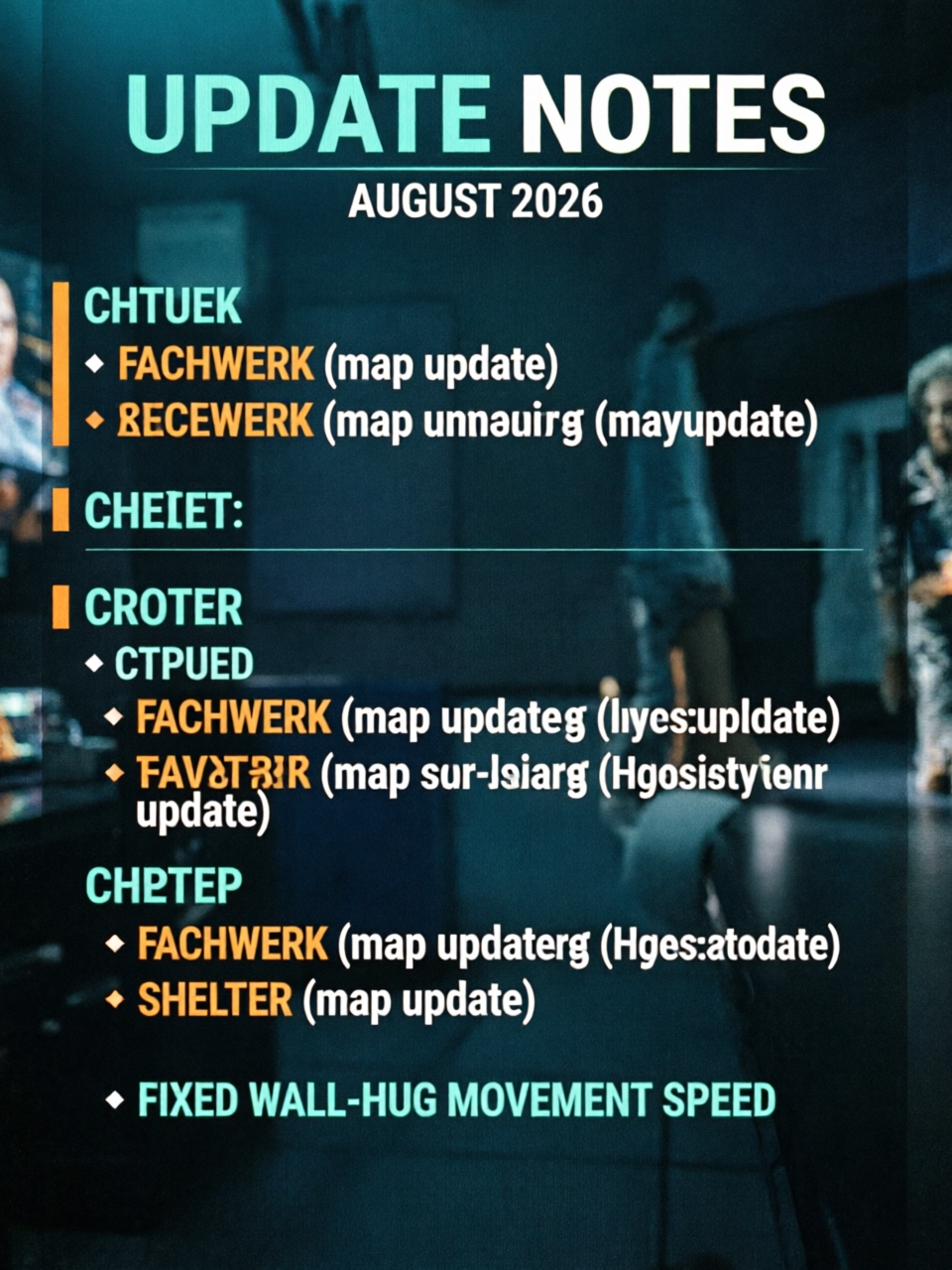 A CS2 patch-notes style panel listing only community map changes, designed to mock the small August 2026 content